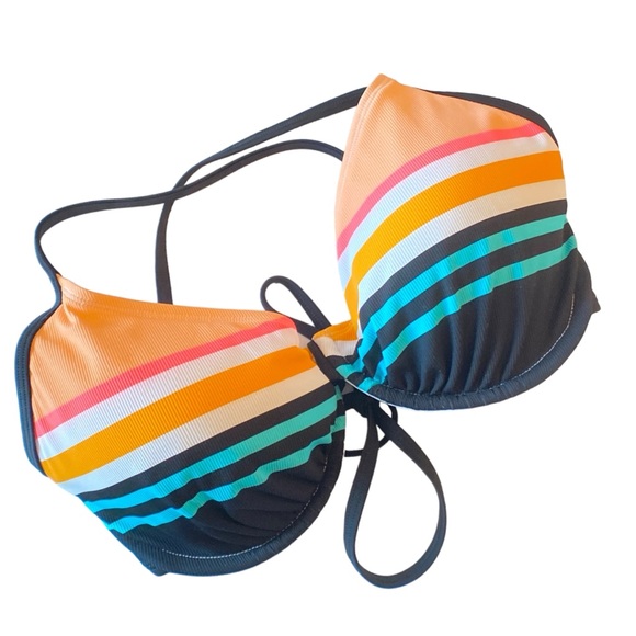NWT BODY GLOVE Coral Reef Solo Bikini Top in Black with Multi Stripe, szie DD - Picture 4 of 7